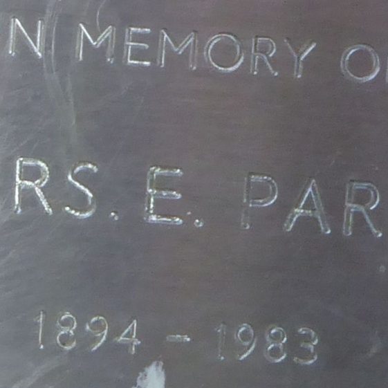 Mrs E Parc, outside Harpenden Hall