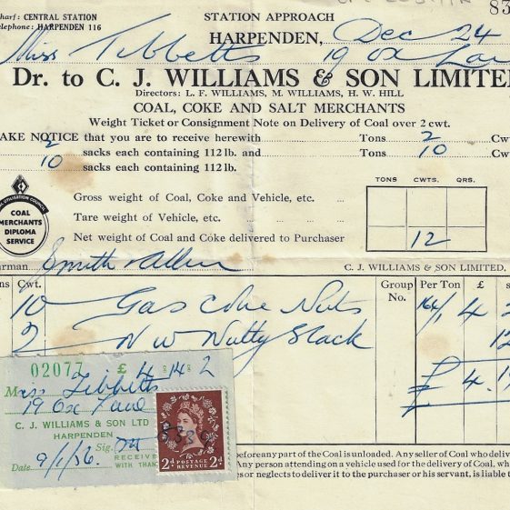Coal bill from C.J. Williams & Son Ltd | LAF 22B, LHS Archives