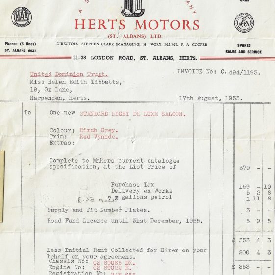 Invoice for car in 1955 | LAF 22B, LHS Archives