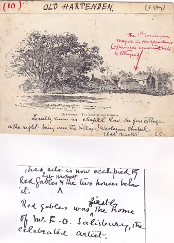 Old Harpenden (10). The Edge of The Common. Edwin's script from the reverse is shown below the sketch | LHS Archives - LHS 16256