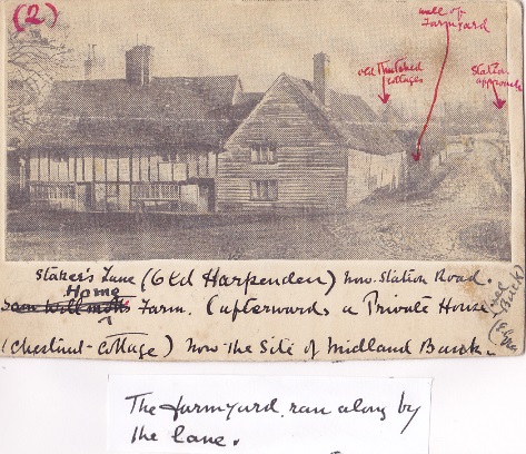 Old Harpenden (2) Stakers Lane. Edwin's script from the reverse side is shown under the image | LHS Archives - LHS 16252