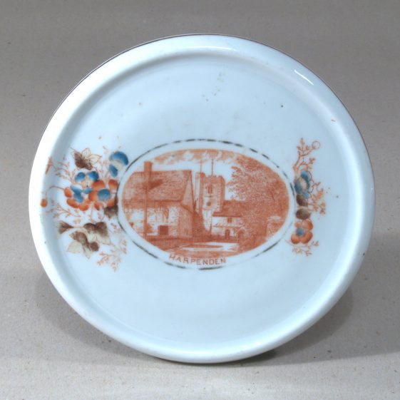 A teapot stand showing the Church and cottages was presented to Harpenden Local History Society by Mrs Dibley in 1980.